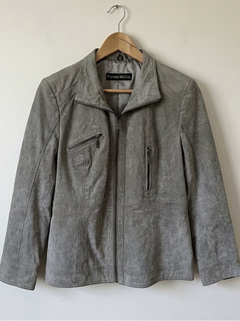 Vintage Pamela McCoy Distressed Leather Moto Biker Jacket | Size Small